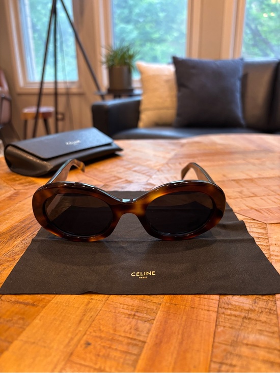 Celine Accessories - Celine Tortoiseshell Oval Sunglasses - Dark Brown Lenses